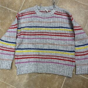 DF young Gray Sweater with Red, Yellow, and Blue Stripes